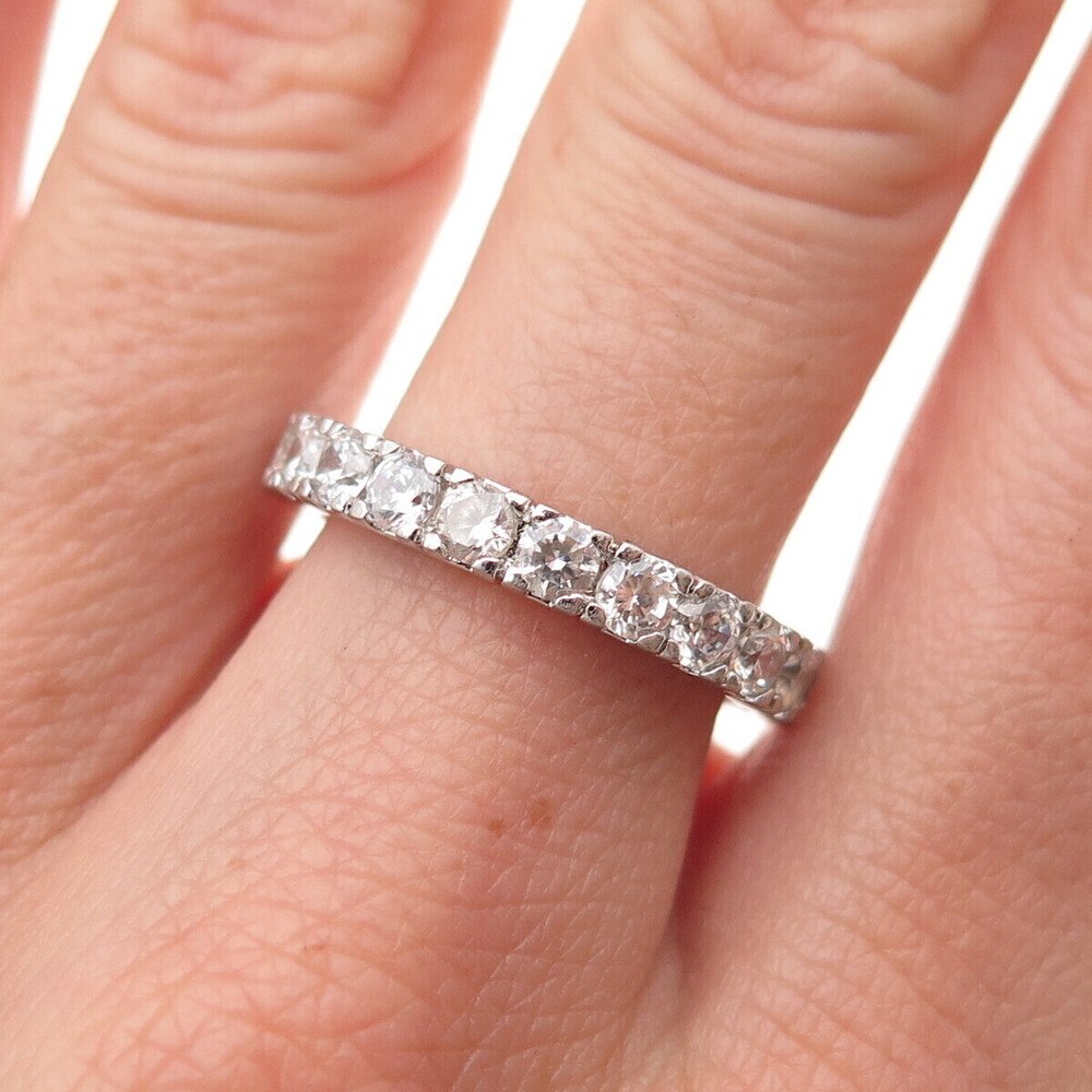 925 Sterling Silver Round-Cut C Z All Around Eternity Band Ring Size 7